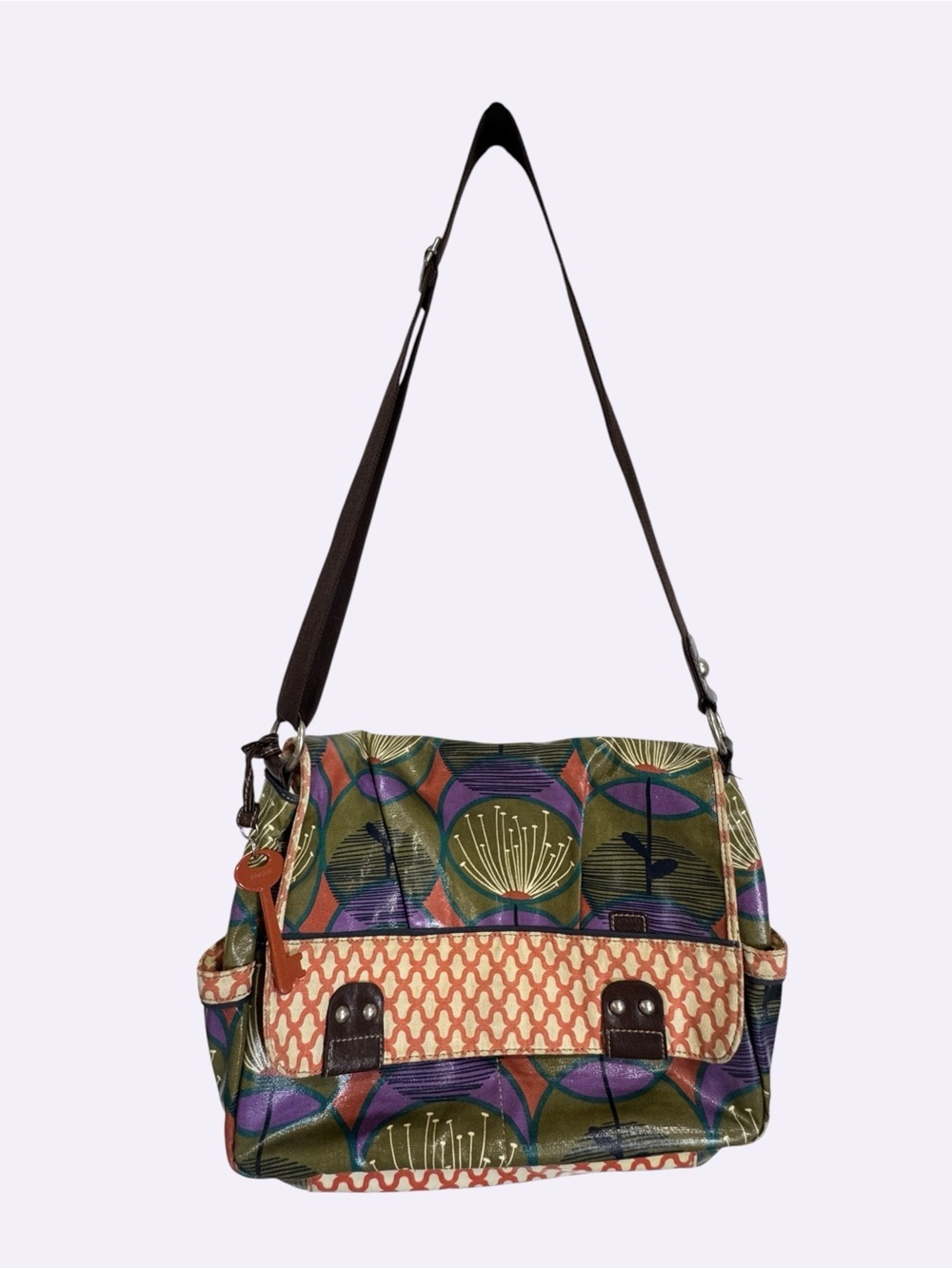 Fossil Floral Coated Canvas Messenger Bag Boho Retro Print Shoulder Purse - Picture 3 of 16